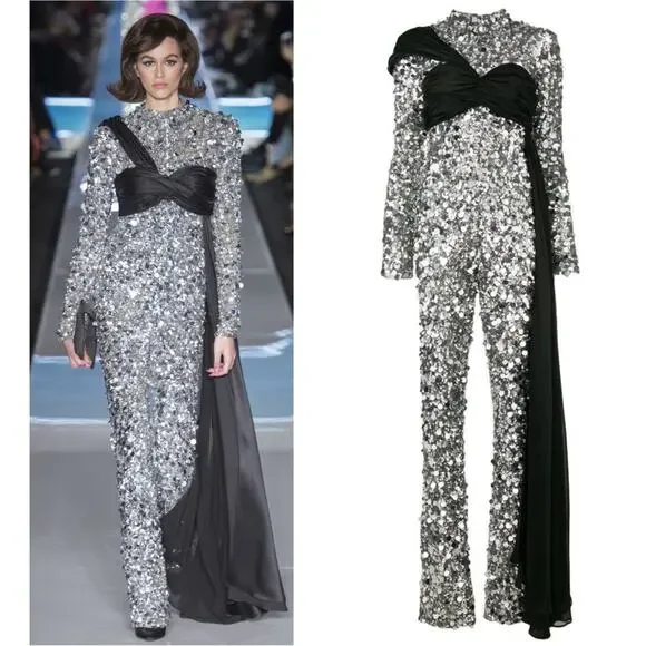 MOSCHINO COUTURE Sequin Embellished Metal Plaque Silk Bustier Jumpsuit Size 10 - Picture 3 of 16